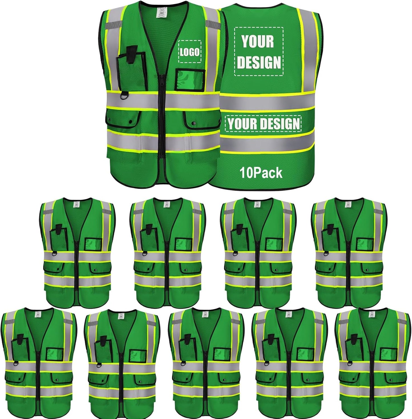 Reflective Vest Class 2 Safety Vests with Pockets and Zipper