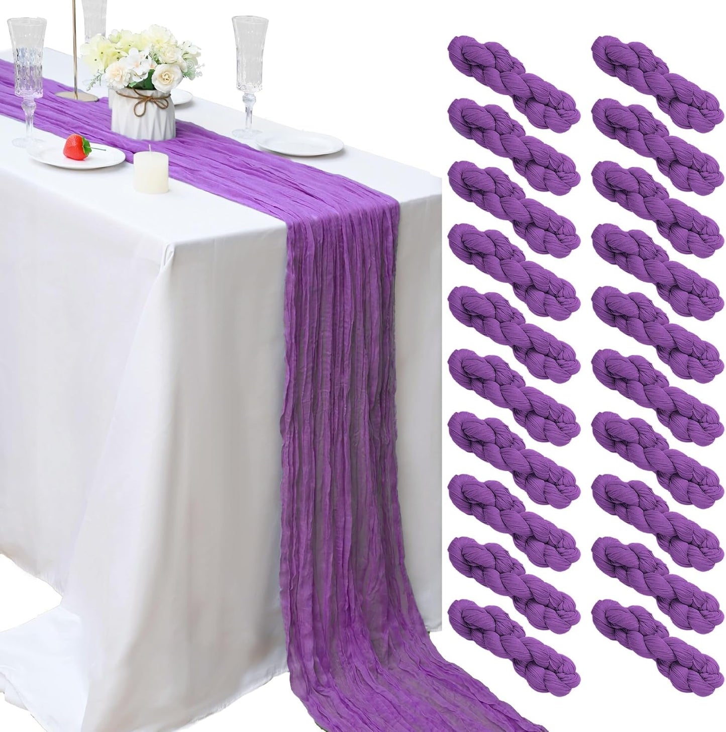 20 Pcs Purple Cheesecloth Table Runner for Elegant Events