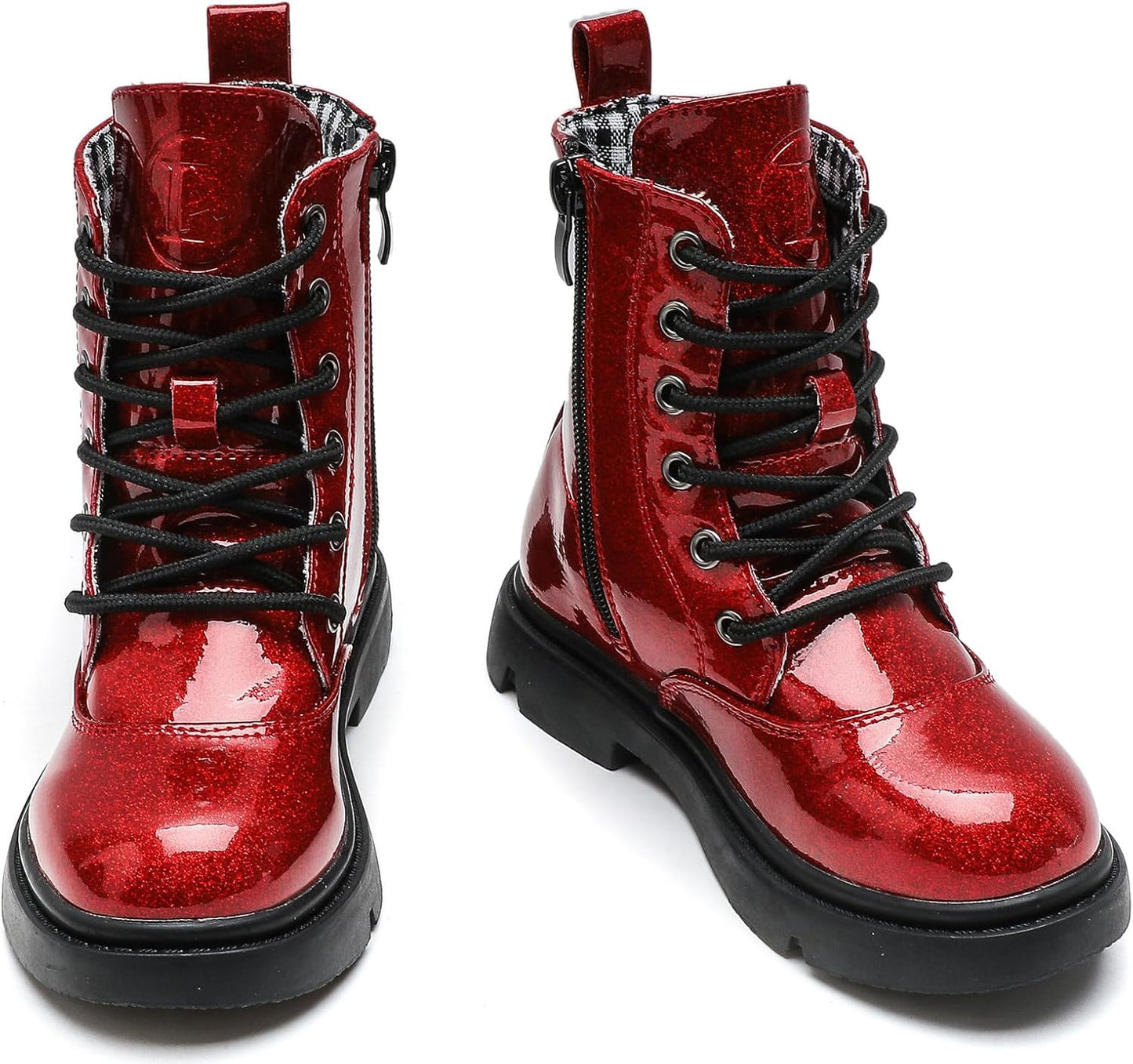 DADAWEN Boys Girls Waterproof Glitter Mid Calf Combat Boots