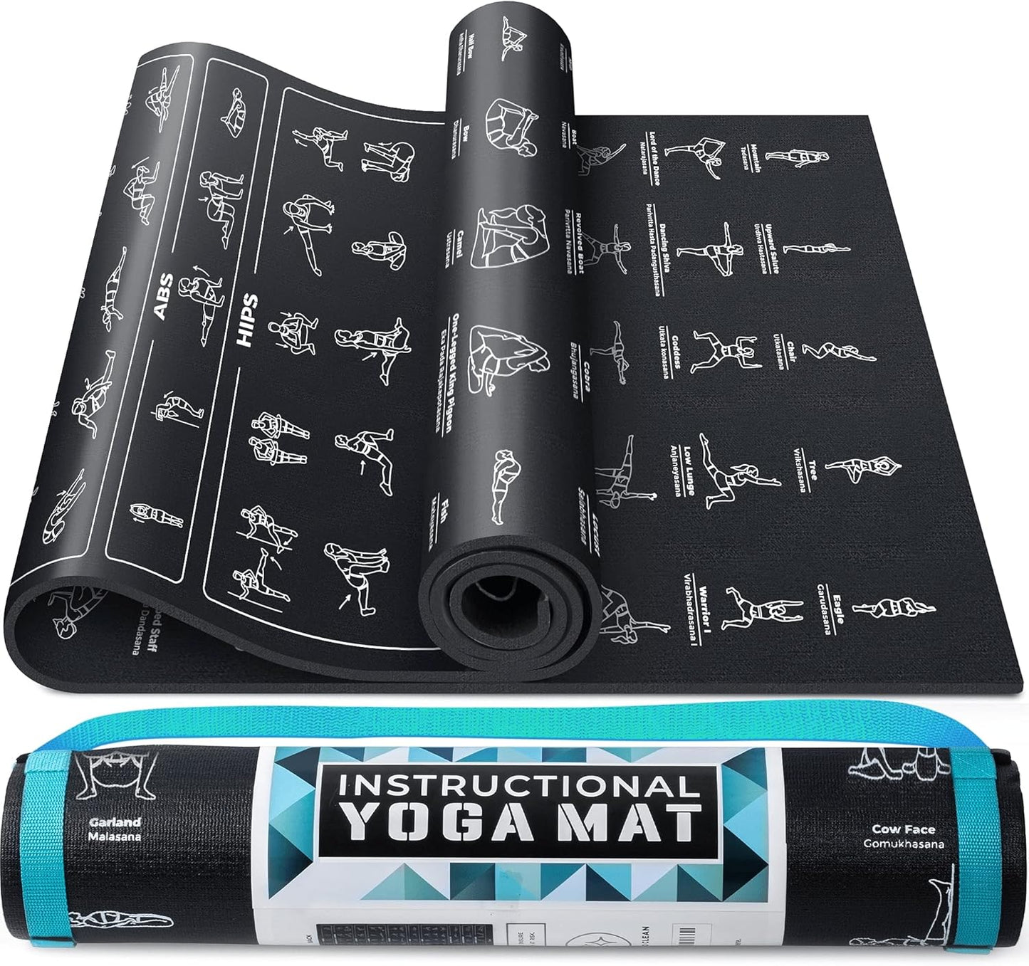 Instructional Yoga Mat with Carrying Strap for All Levels