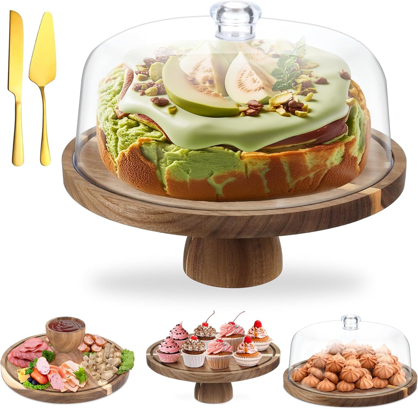 Acacia Wood Cake Stand with Lid for Elegant Dessert Displays