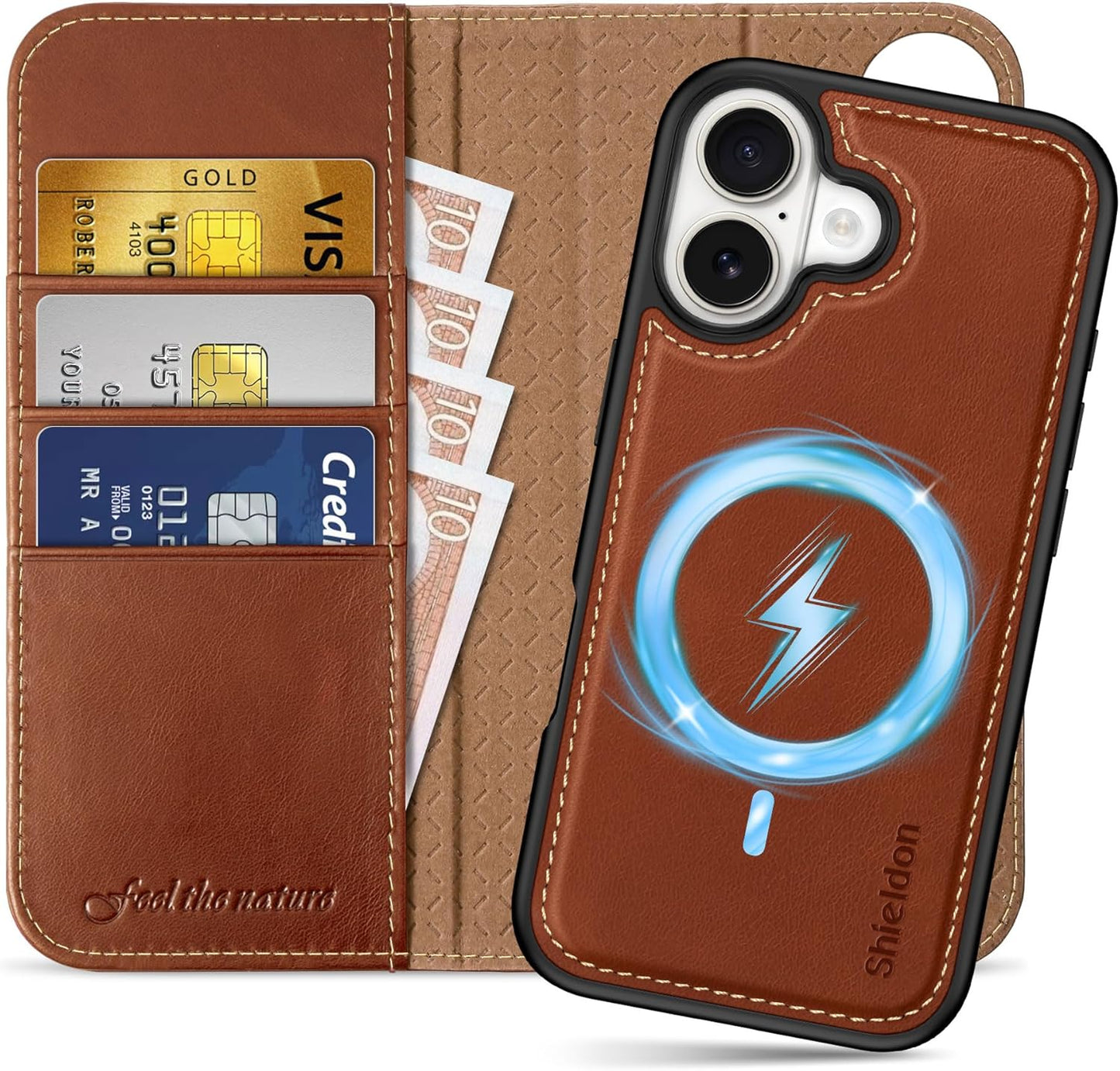 SHIELDON Detachable Leather Wallet Case for iPhone 17 6.3-in