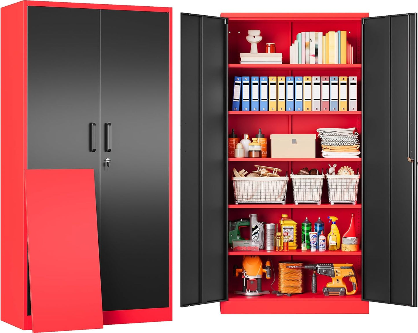 6 Tier Garage Storage Cabinet with Lockable Doors for Safety