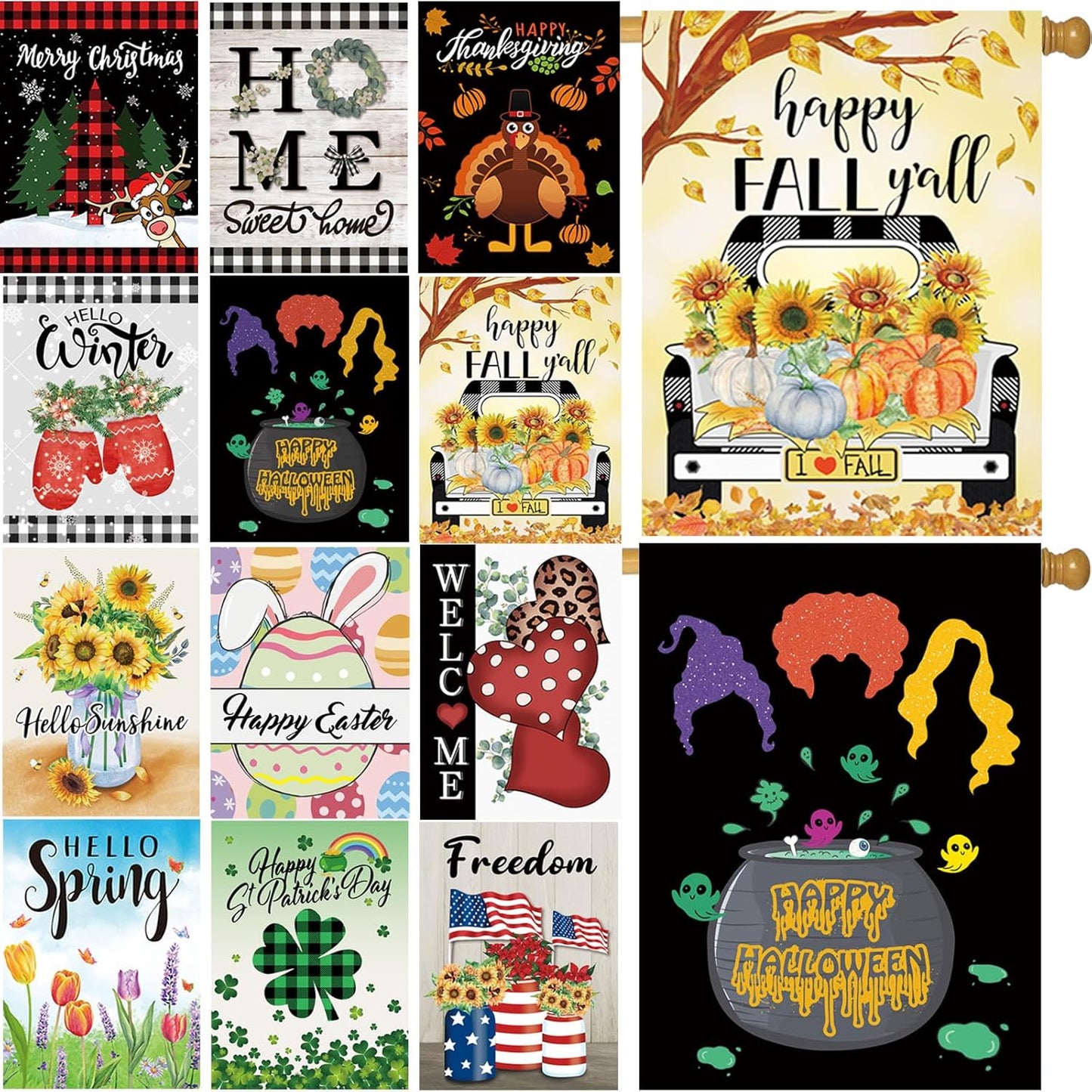 Seasonal Garden Flags Set of 12 for Year-Round Outdoor Decor