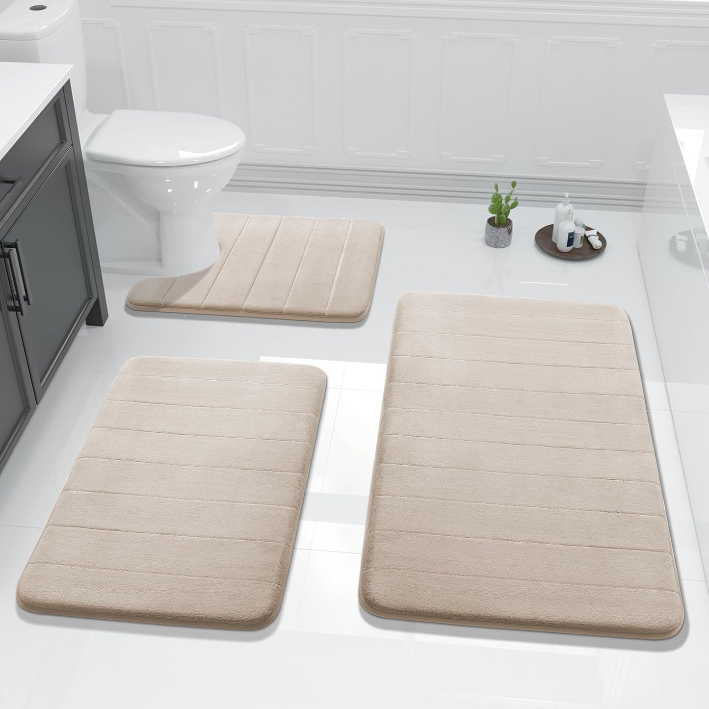 Yimobra 3 Pieces Memory Foam Bath Mat Set - Soft & Absorbent