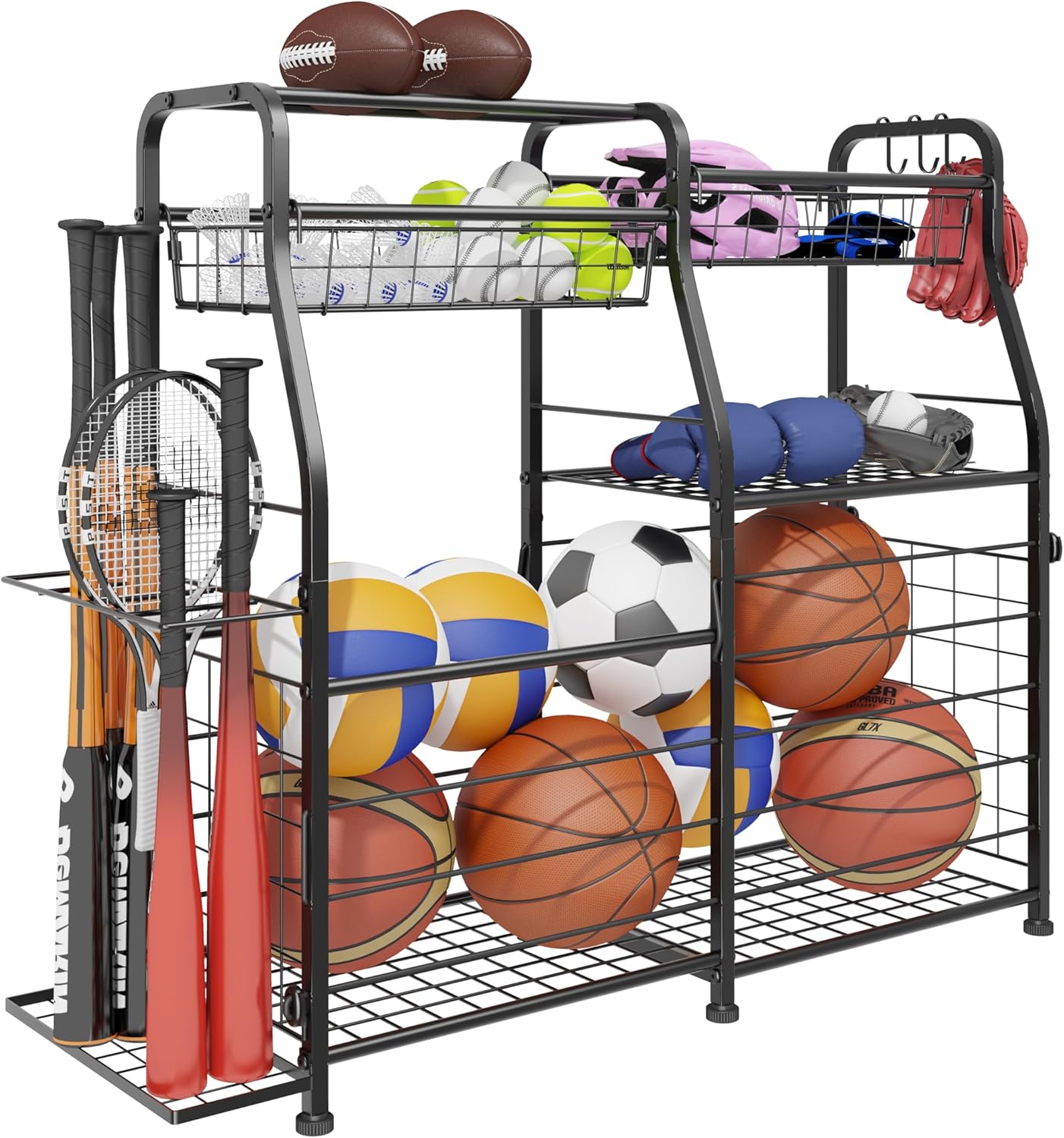 Garage Sports Equipment Organizer with Elastic Rope for Storage