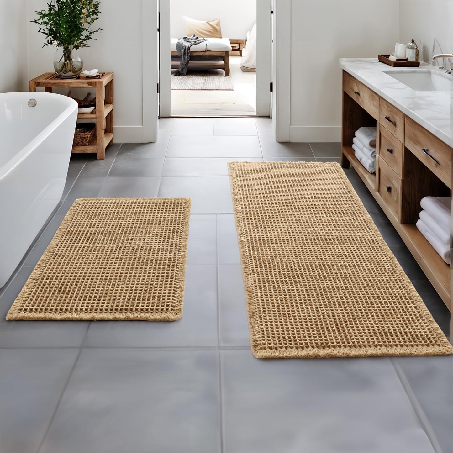 MIULEE Set of 2 Waffle Bathroom Rugs for Cozy Comfort