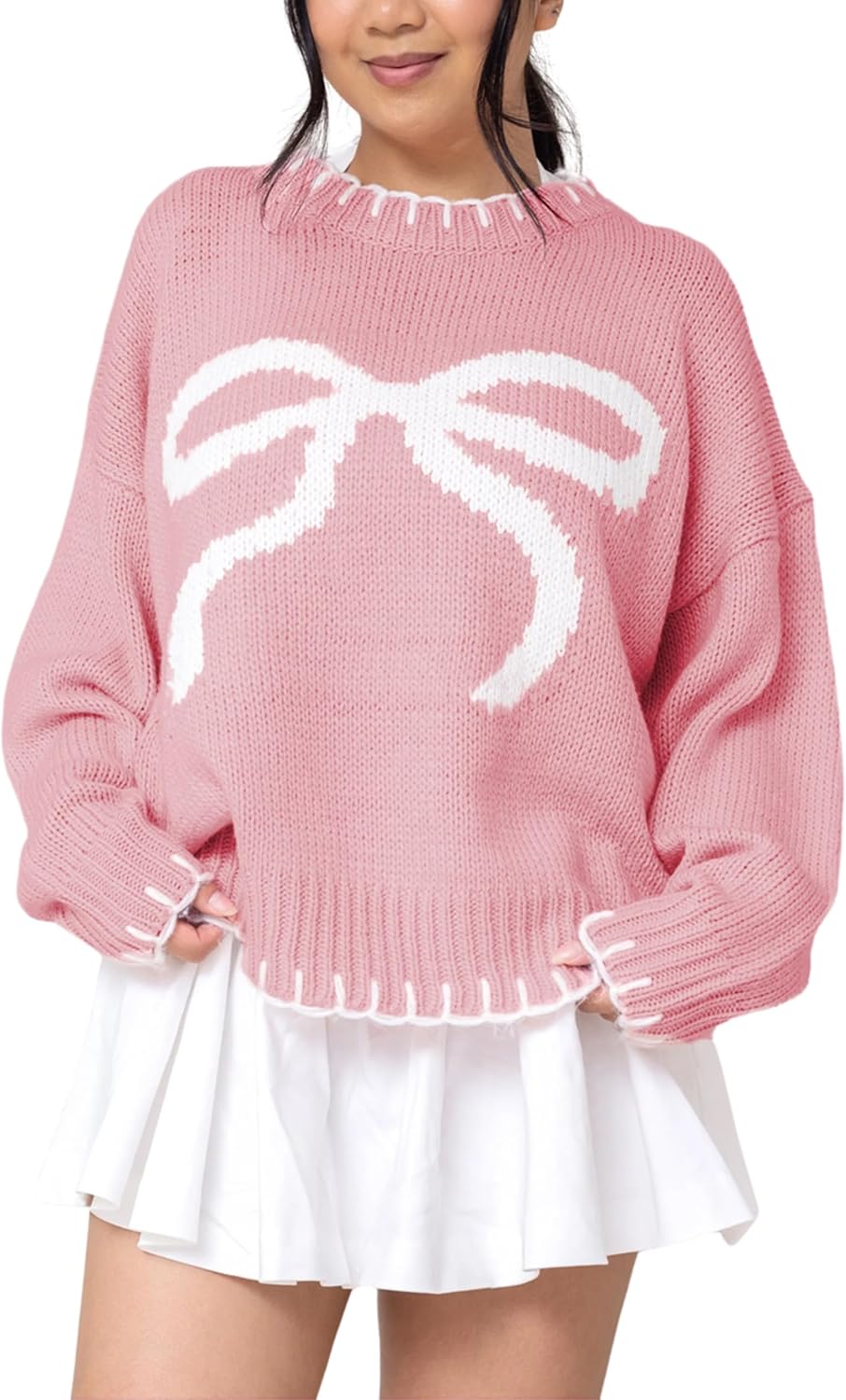 Womens 2025 Fall Sweater Long Sleeve Crewneck Cropped Knit