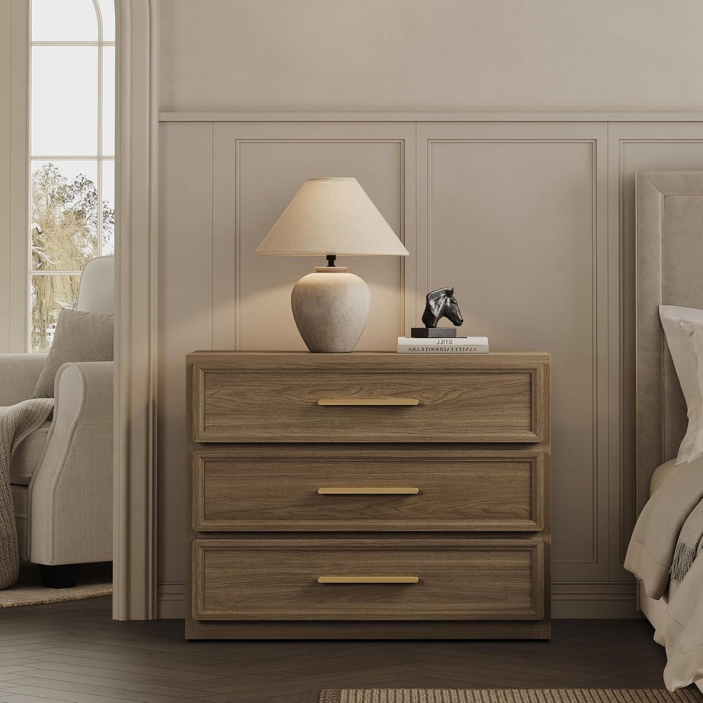 SICOTAS Oversized Night Stand with 3 Drawers for Storage