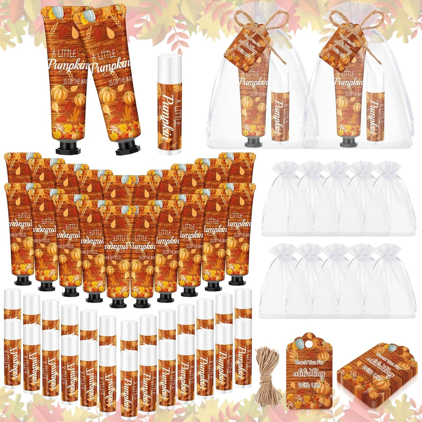 48 Sets Fall Thanksgiving Baby Shower Hand Cream and Lip Balm