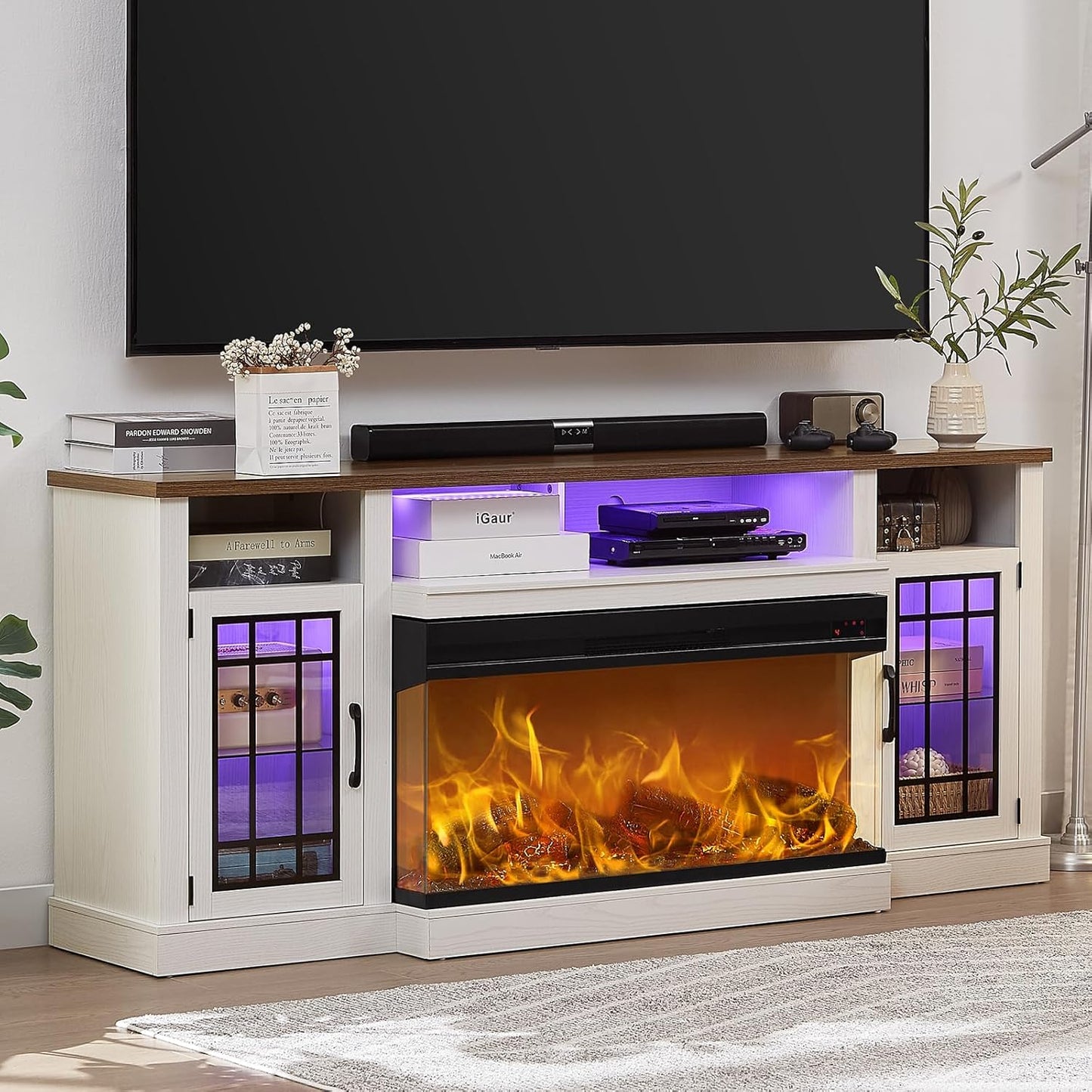 80 TV Stand with 36 Fireplace & LED Lights
