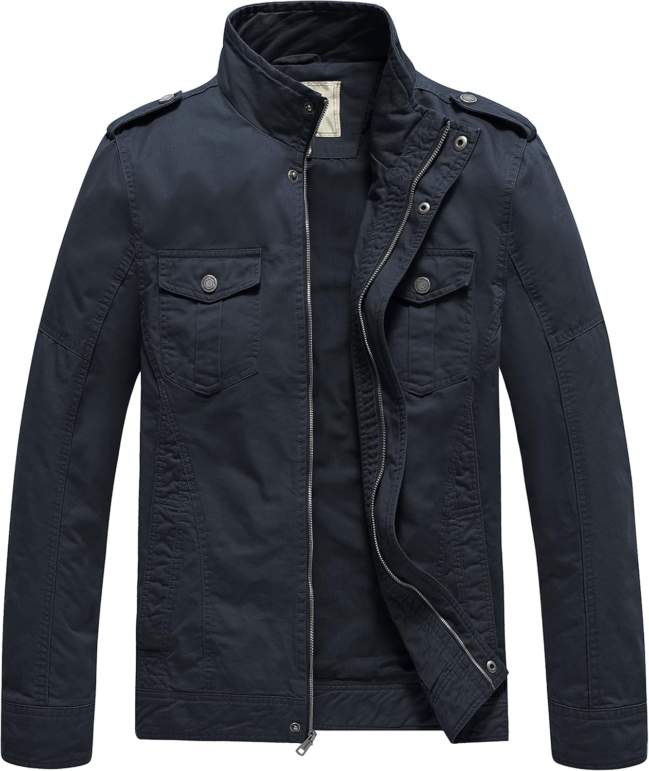 WenVen Men's Casual Washed Cotton Military Jacket for Comfort