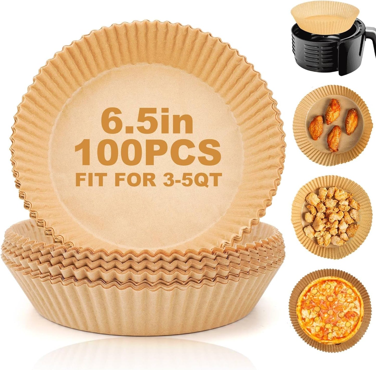 100PCS Round Air Fryer Liners: Non-Stick & Grease-Proof