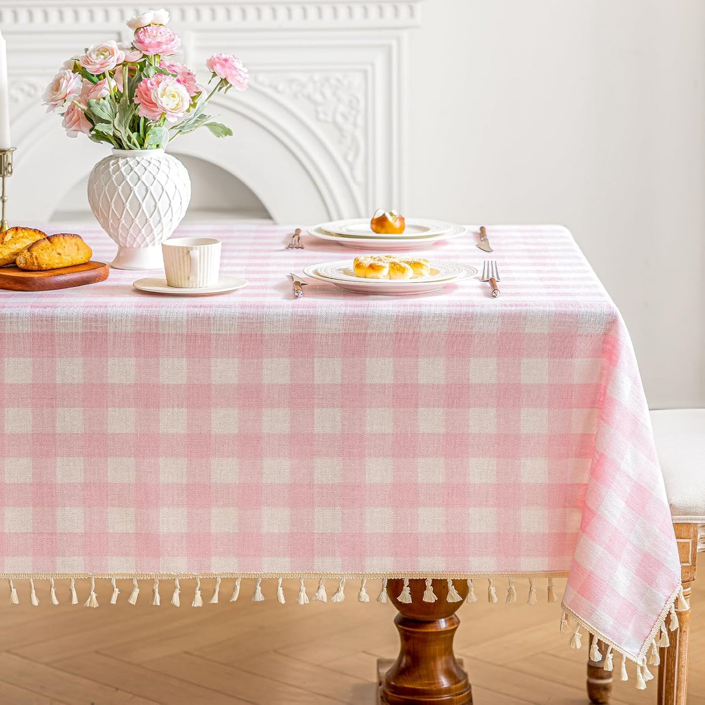 Checkered Tablecloth Rectangle Cotton Linen Gingham for Dining
