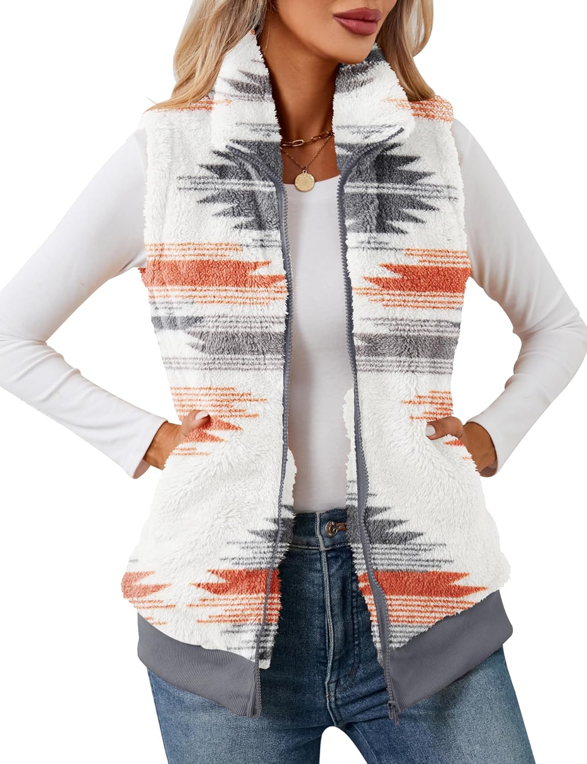 LOMON Womens Fuzzy Fleece Vest for Casual Fall and Winter Wear