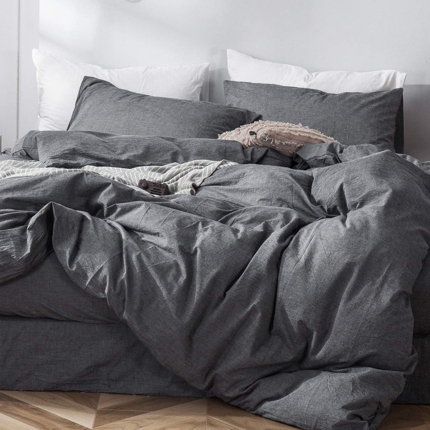 MooMee Bedding Duvet Cover Set in Heathered Dark Grey Twin Size