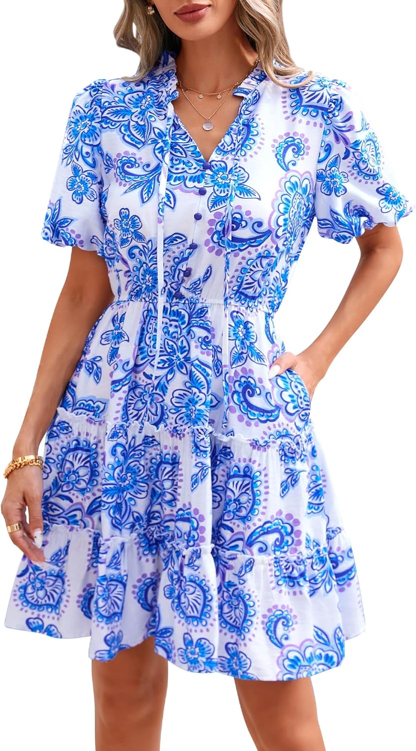 BTFBM Women Summer Floral Short Dresses for Casual Elegance