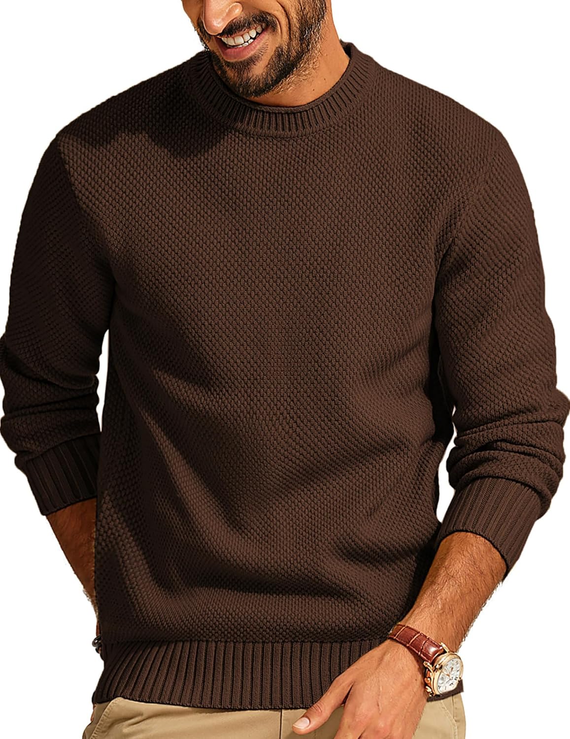 PJ PAUL JONES Mens Sweater Waffle Knit Crewneck Pullover