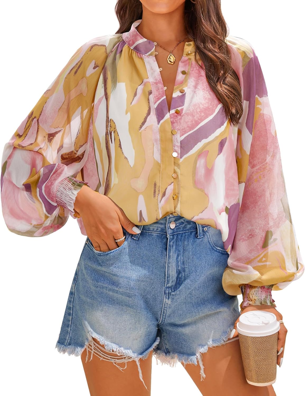 Stylish Floral Print Blouse for Women - Casual Boho Tops
