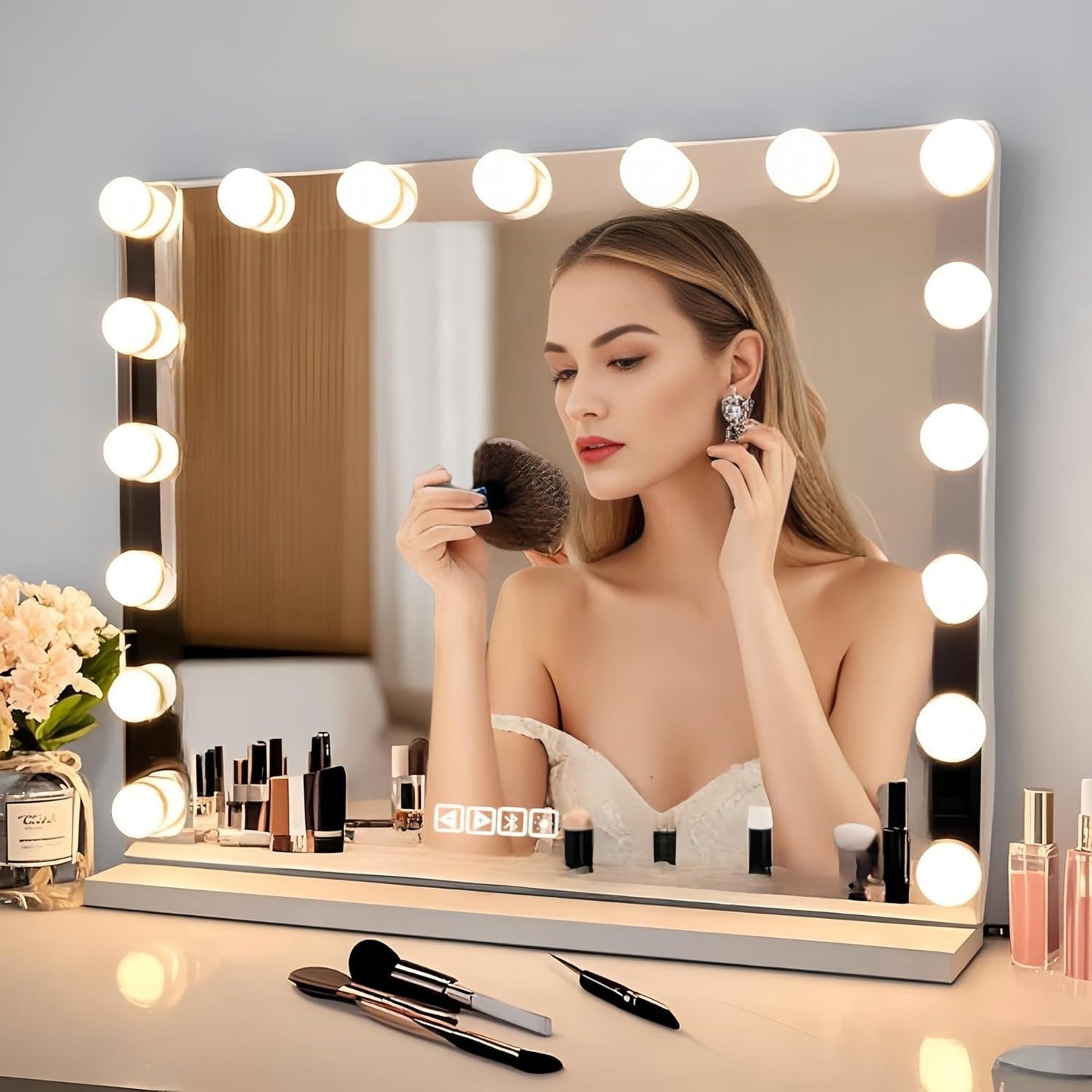 24.4in X 20.5in Wall-Mounted Mirror with Bluetooth & Lights