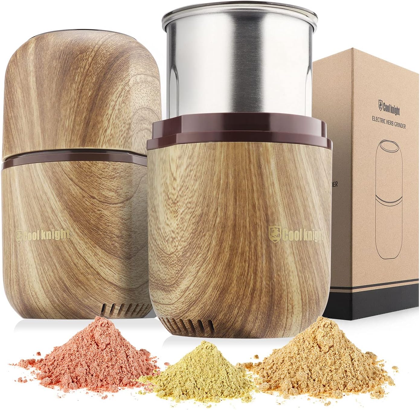 Electric Spice Grinder - Fast, Large Capacity, Wood Grain