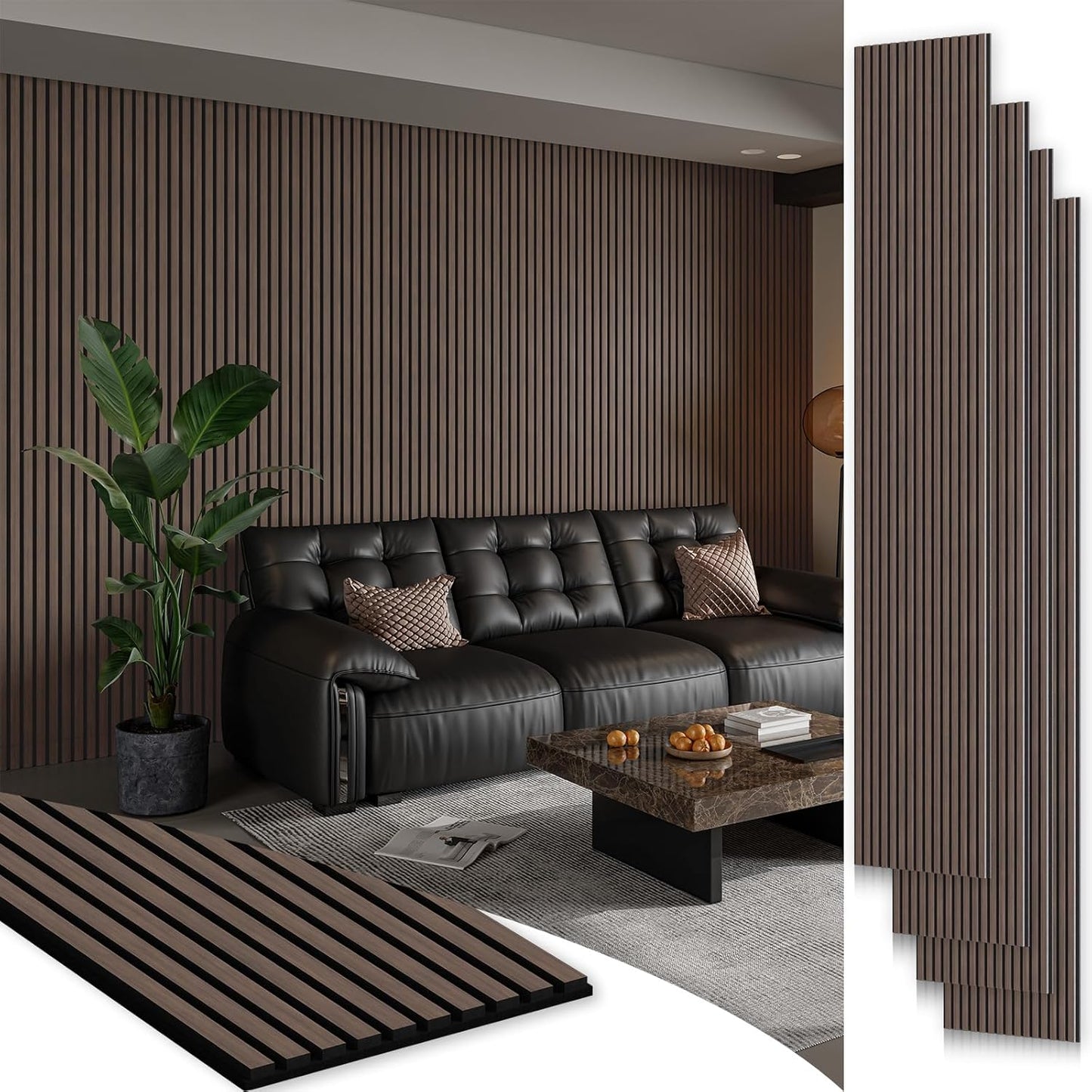 Smartstandard 4 Pack Wood Slat Wall Panels for Soundproofing