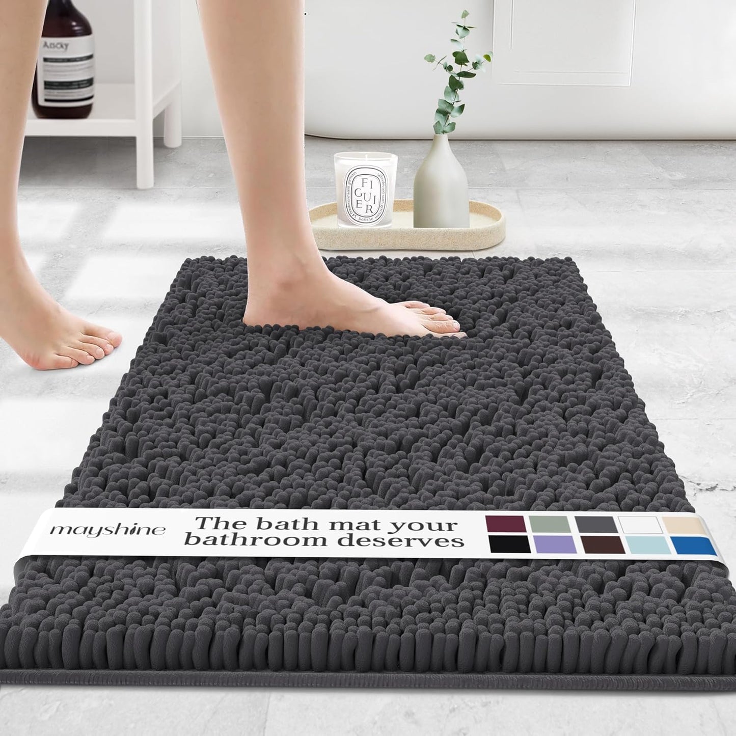 MAYSHINE Plush Shaggy Chenille Bath Mat for Ultimate Comfort