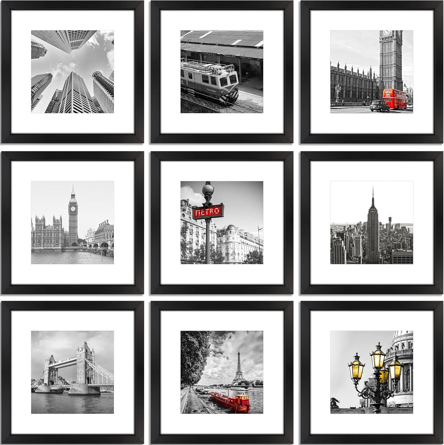 12x12 Picture Frame Set of 9 for Stunning Photo Displays