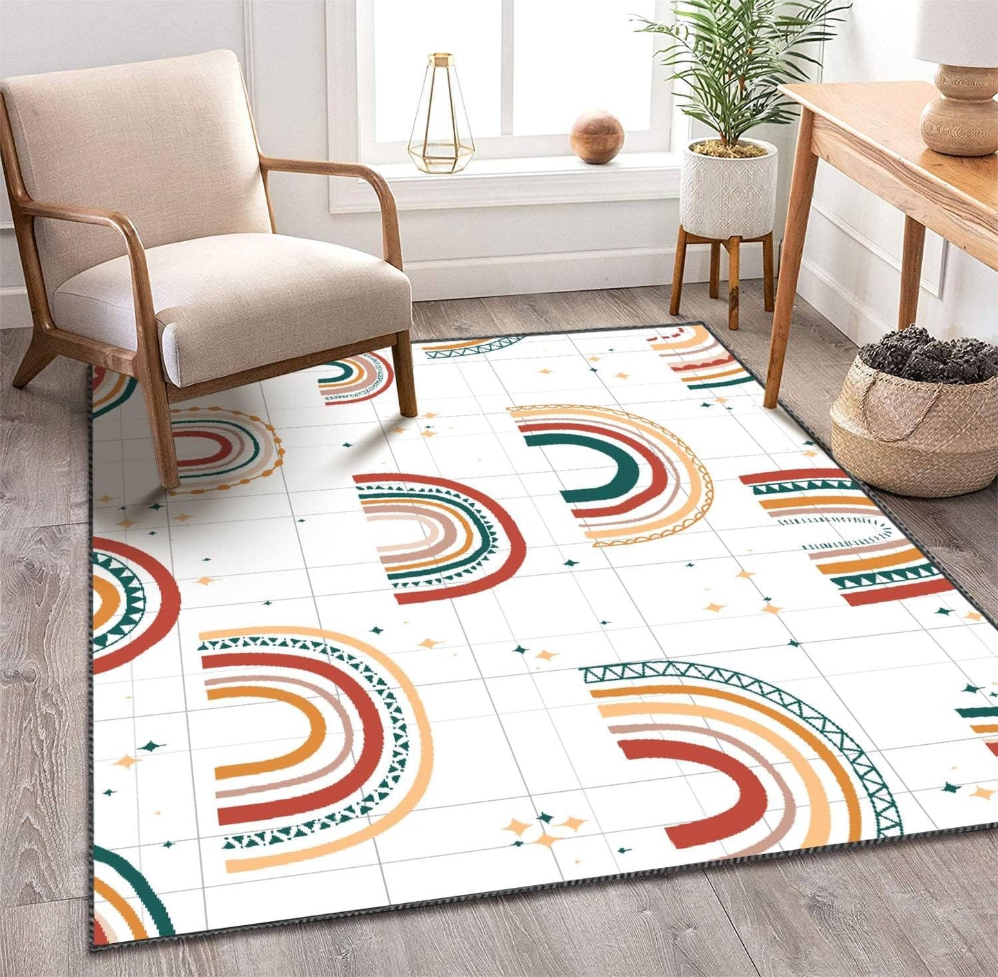 Boho Rainbow Kids Area Rug: Non-Slip Fun!