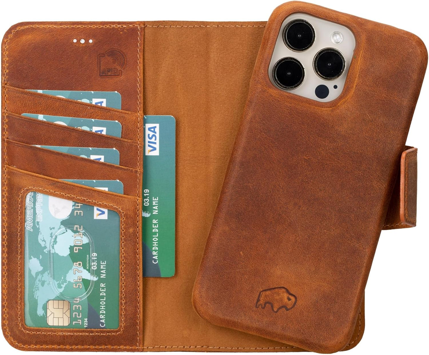 Premium Leather Wallet Case for iPhone 15 Pro with RFID Slots