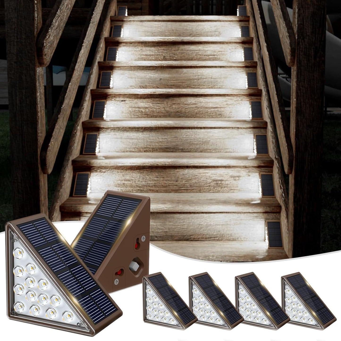 Solar Step Lights for Outside - 6 Pack Waterproof Stair Lights