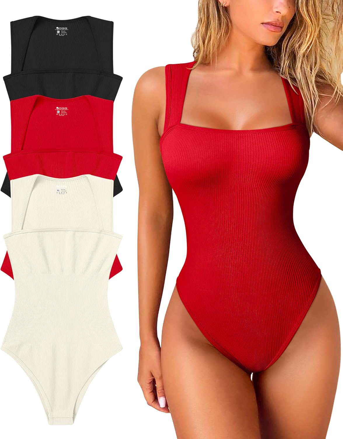 OQQ Women's 3 Piece Bodysuits with Sexy Ribbed Design