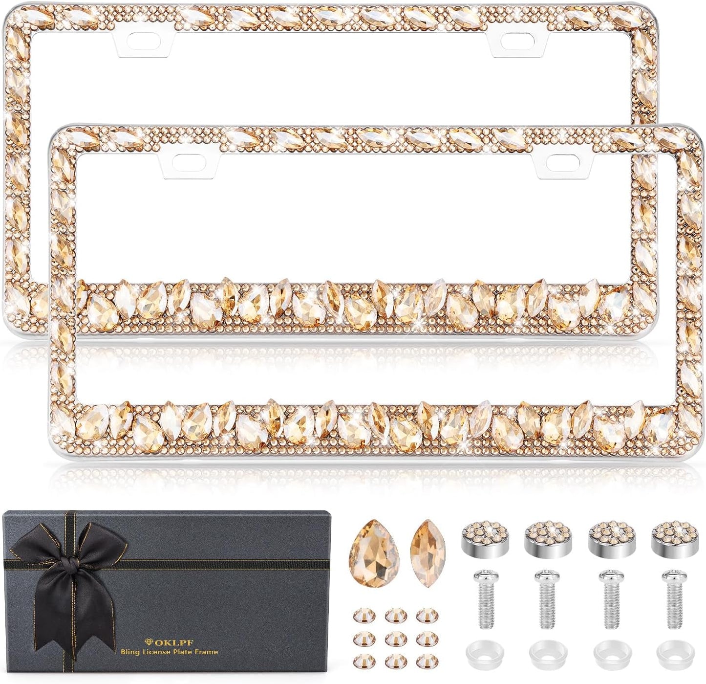 OKLPF Rhinestone Bling License Plate Frame for Stylish Women