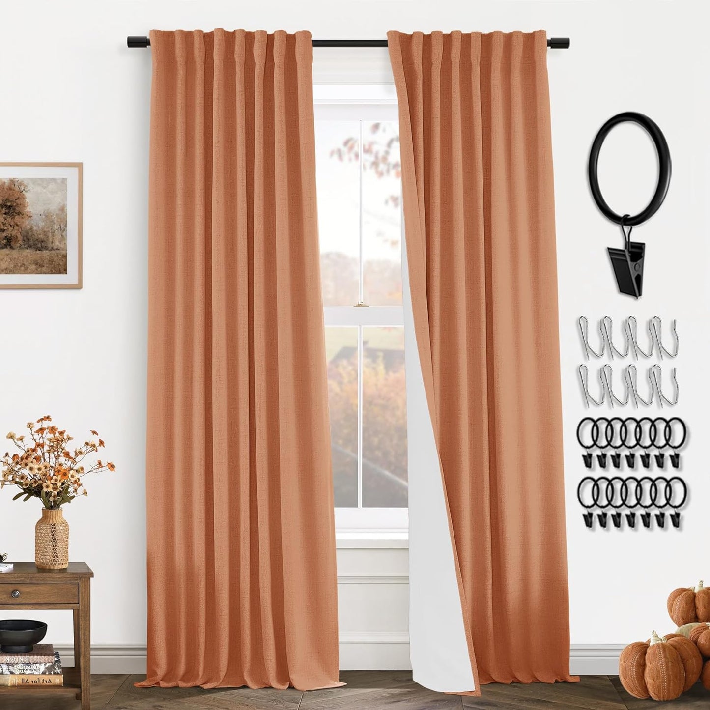 PanelsBurg Burnt Orange Blackout Curtains for Cozy Living Room