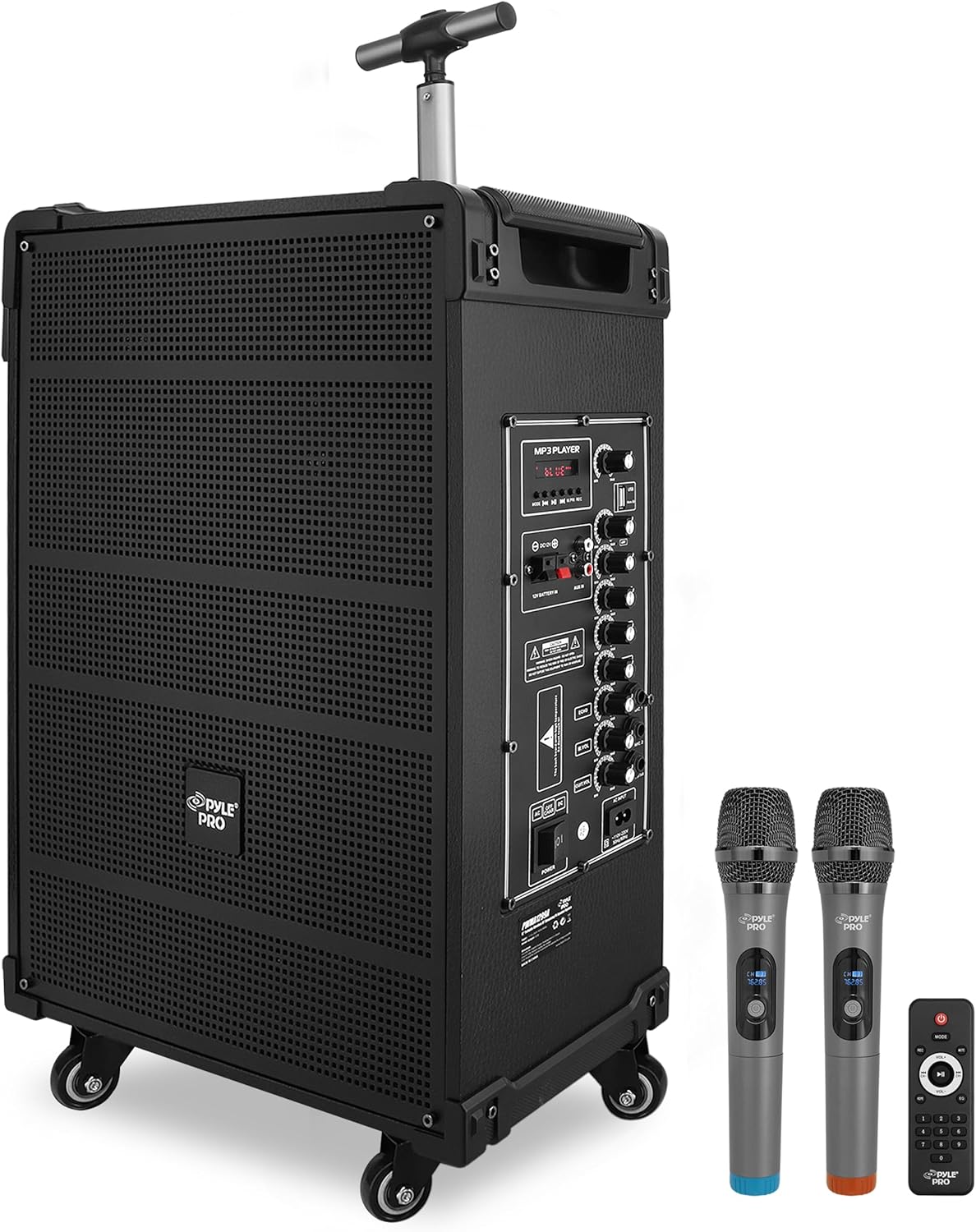 Pyle 12'' Portable Bluetooth Speaker - 80W Wireless Mic, Rechargeable Battery