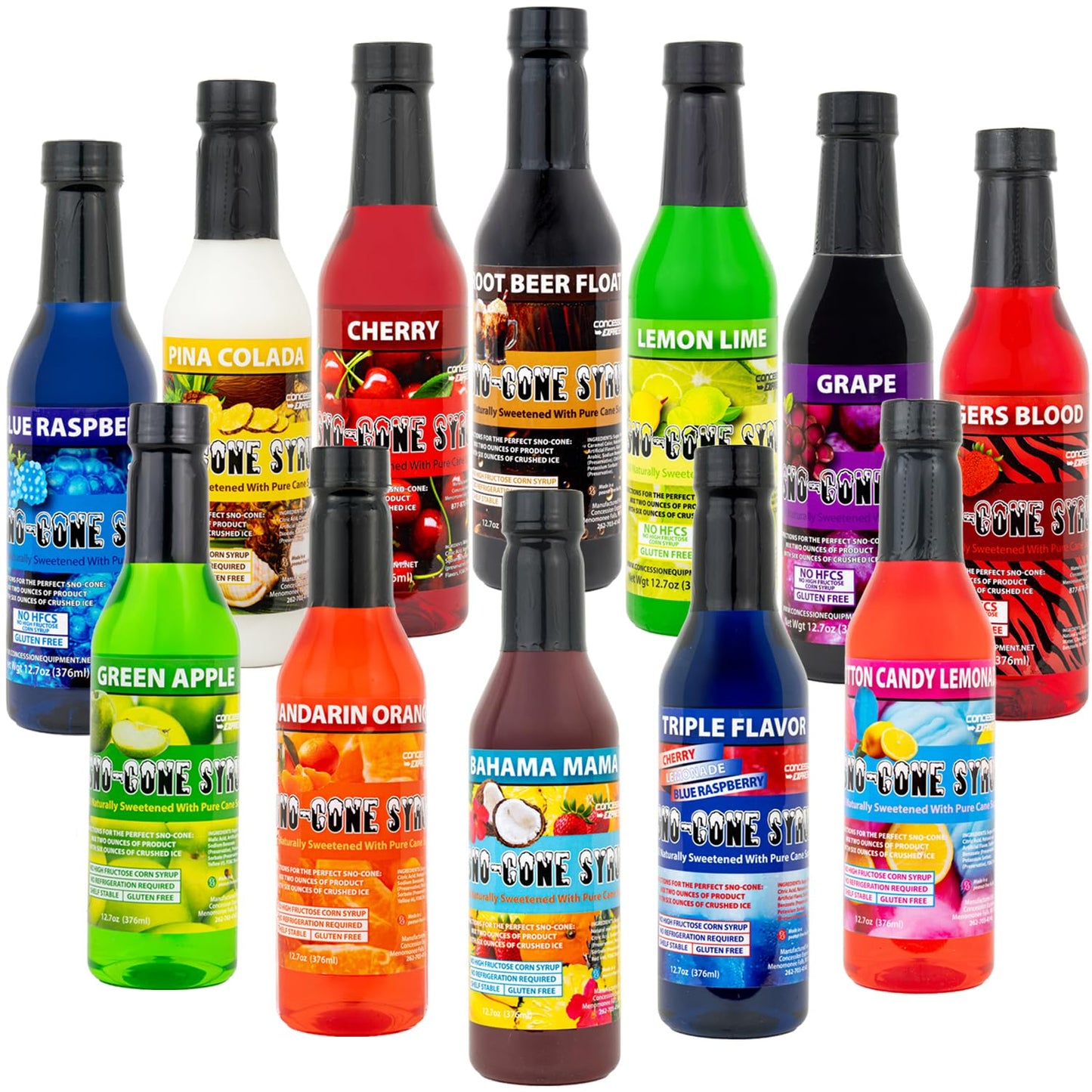 12.7oz Pure Cane Sugar Sno-Cone Syrup Variety Pack for Fun Treats