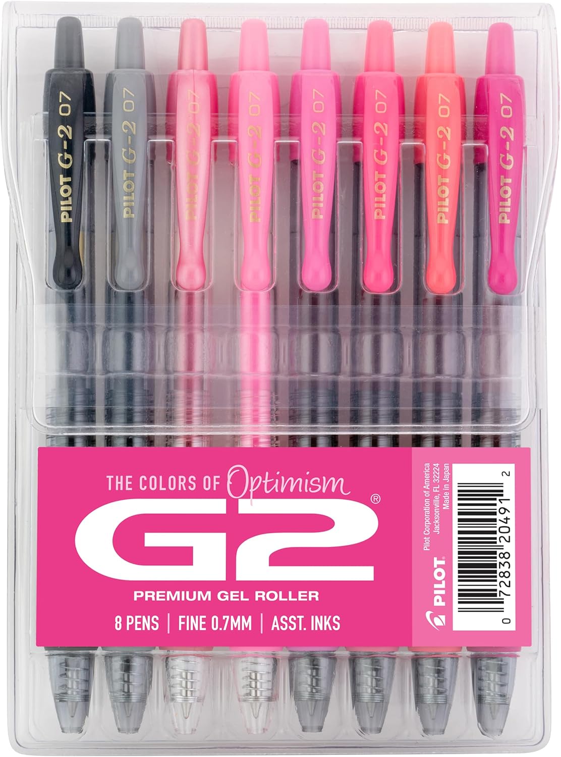 Pilot G2 Pink Gel Pens, Colors of Optimism, Fine Point 0.7mm, 8 Pack