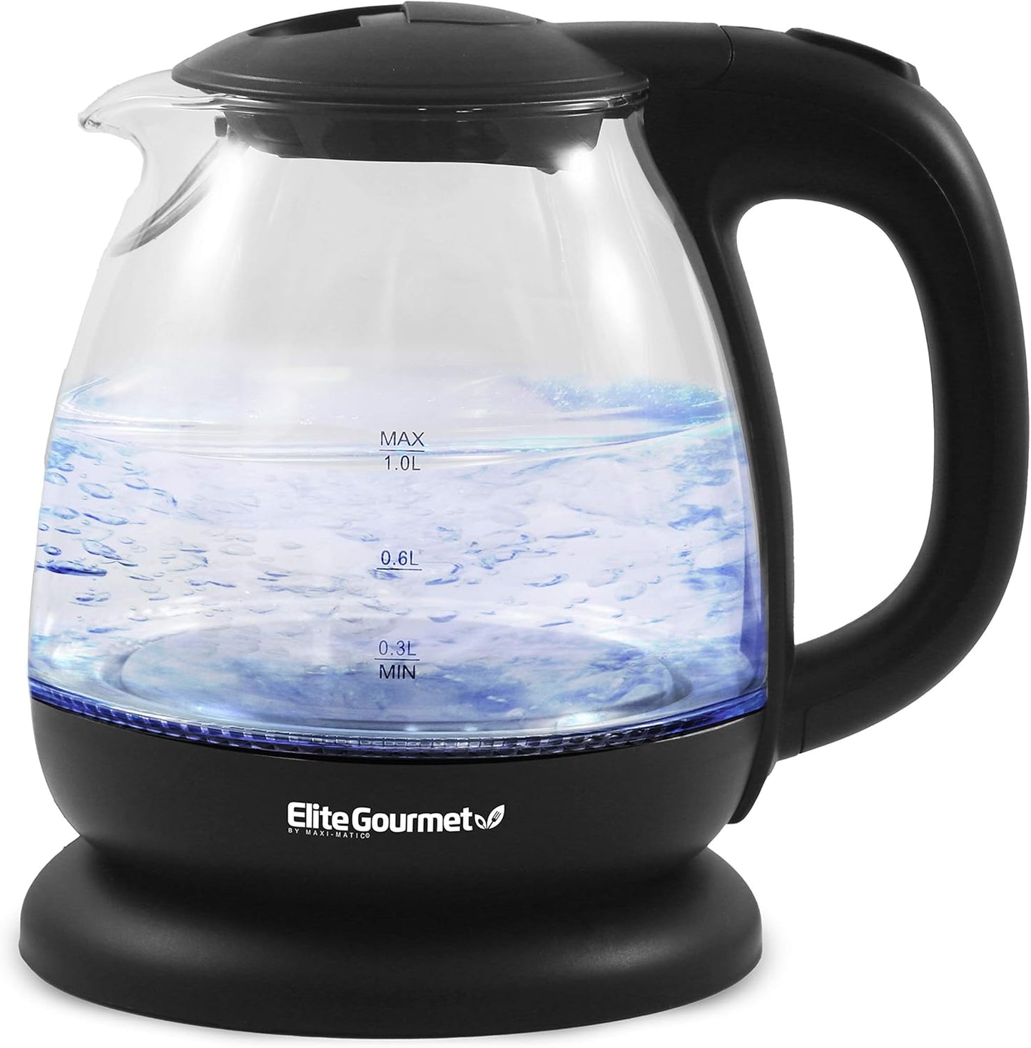 Elite Gourmet Electric Glass Kettle - Fast Boil, Stylish LED, Auto Shut-Off