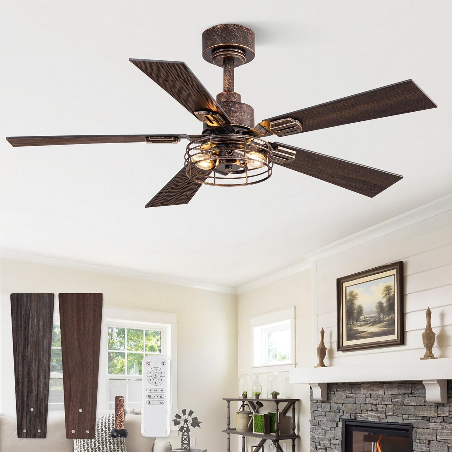 42 Inch Farmhouse Ceiling Fan with Lights for Rustic Decor