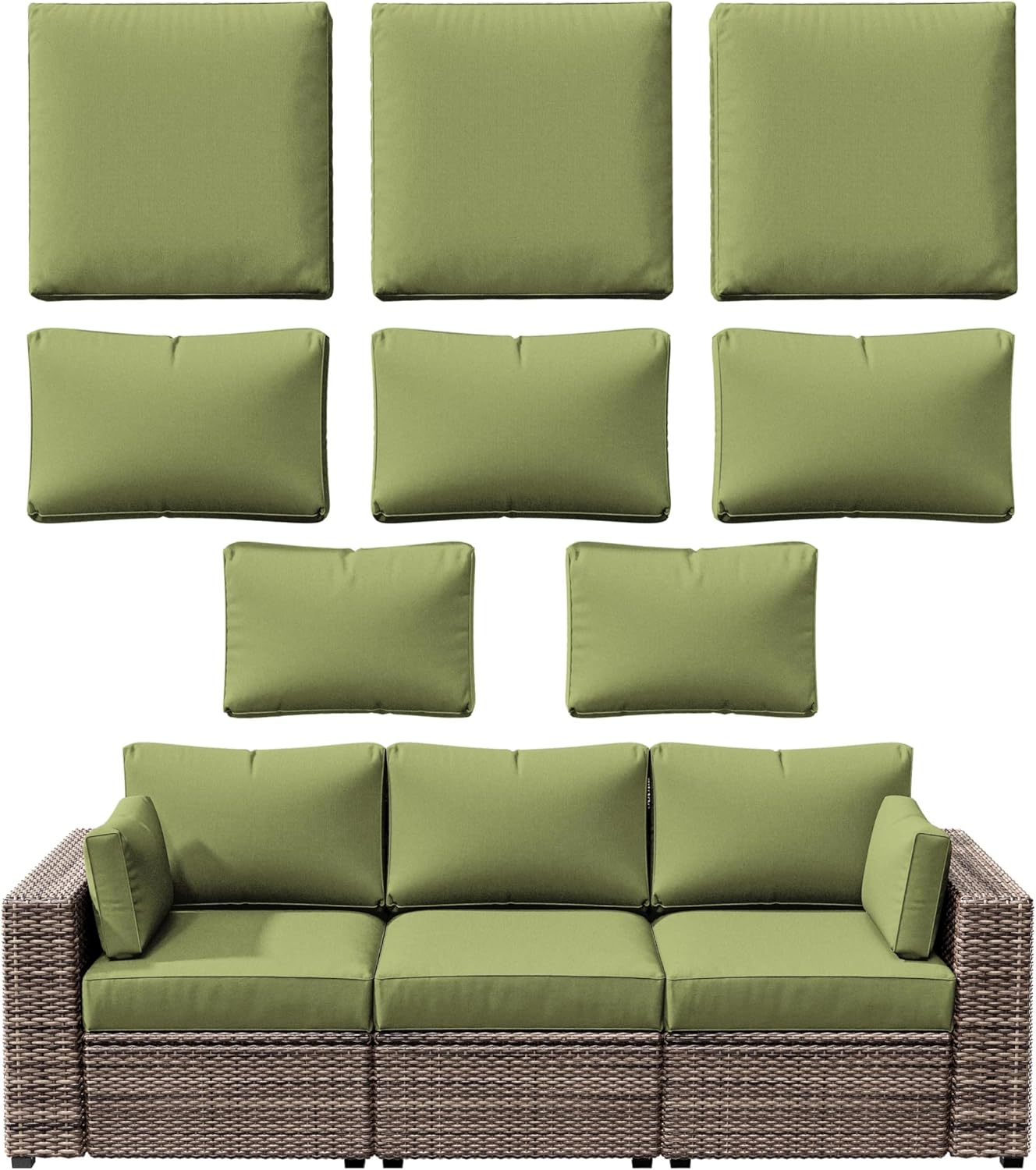 8p Outdoor Cushion Slipcovers for 3-Seat Rattan Sofa Furniture
