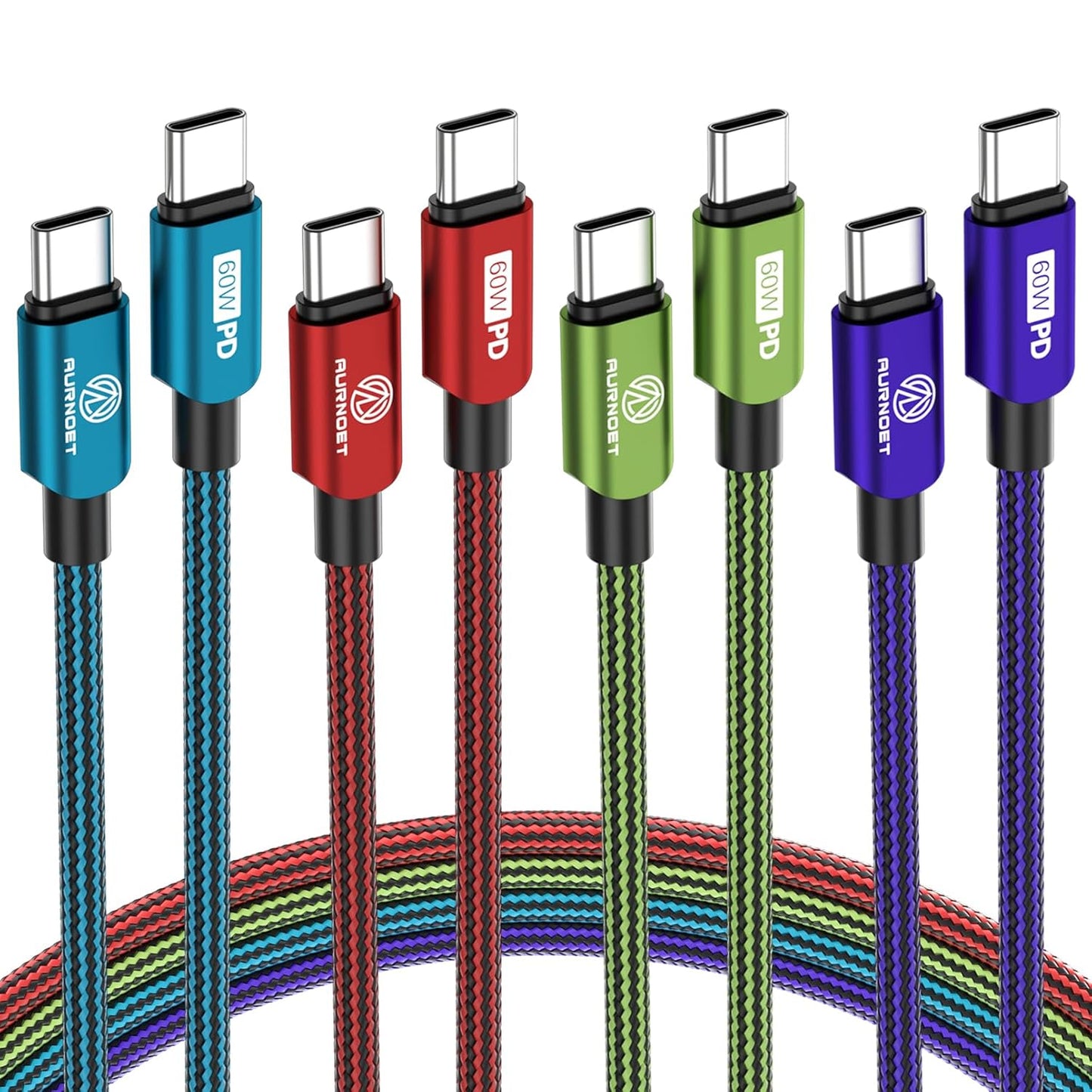 Fast Charge 10FT USB C Cable 4 Pack - iPhone, Galaxy, MacBook - Aurnoet