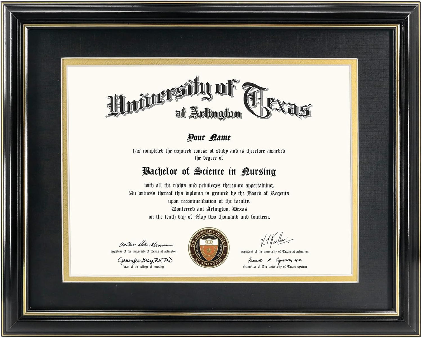 GraduationMall 11x14 Diploma Frame with Elegant Black Gold Mat