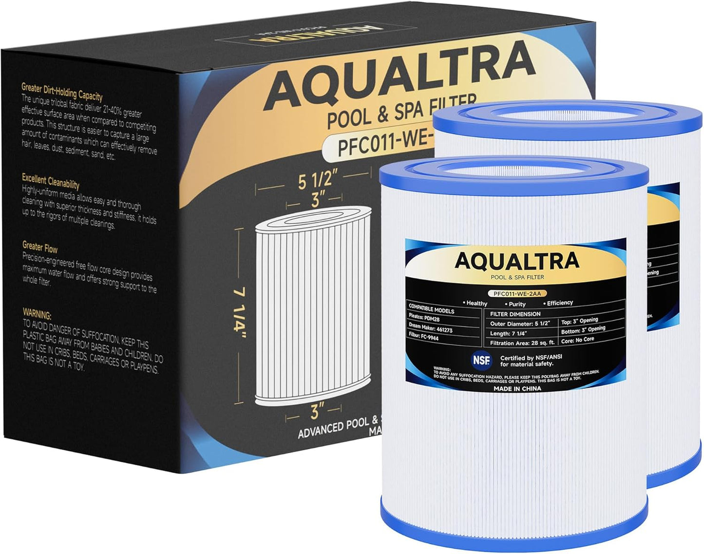 AQUALTRA Spa Filter Replacement for PDM28, 28 sq.ft. Performance