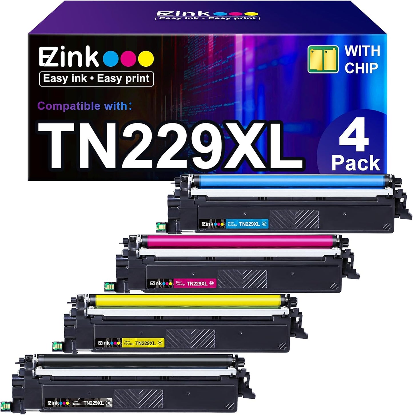 Vivid Colors: E-Z Ink TN229XL Toner 4-Pack