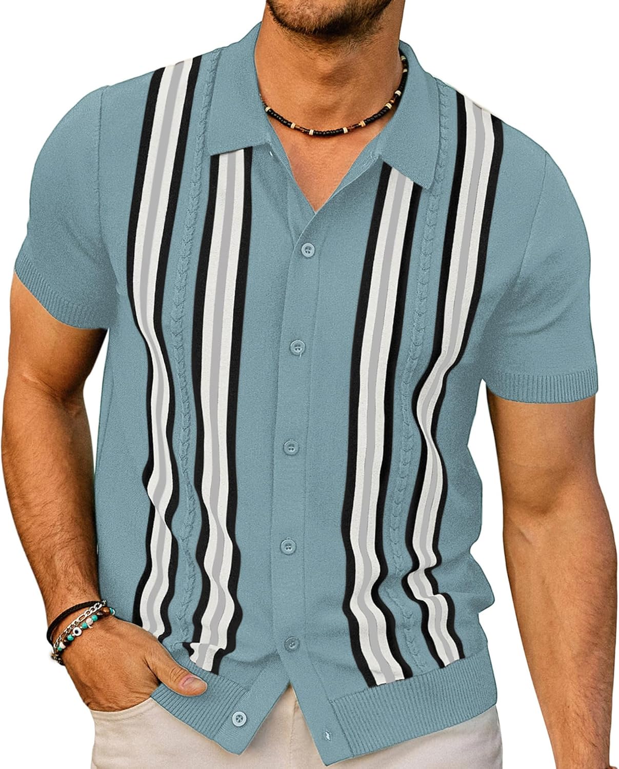 Vintage Striped Knitted Golf Shirts for Men by PJ PAUL JONES