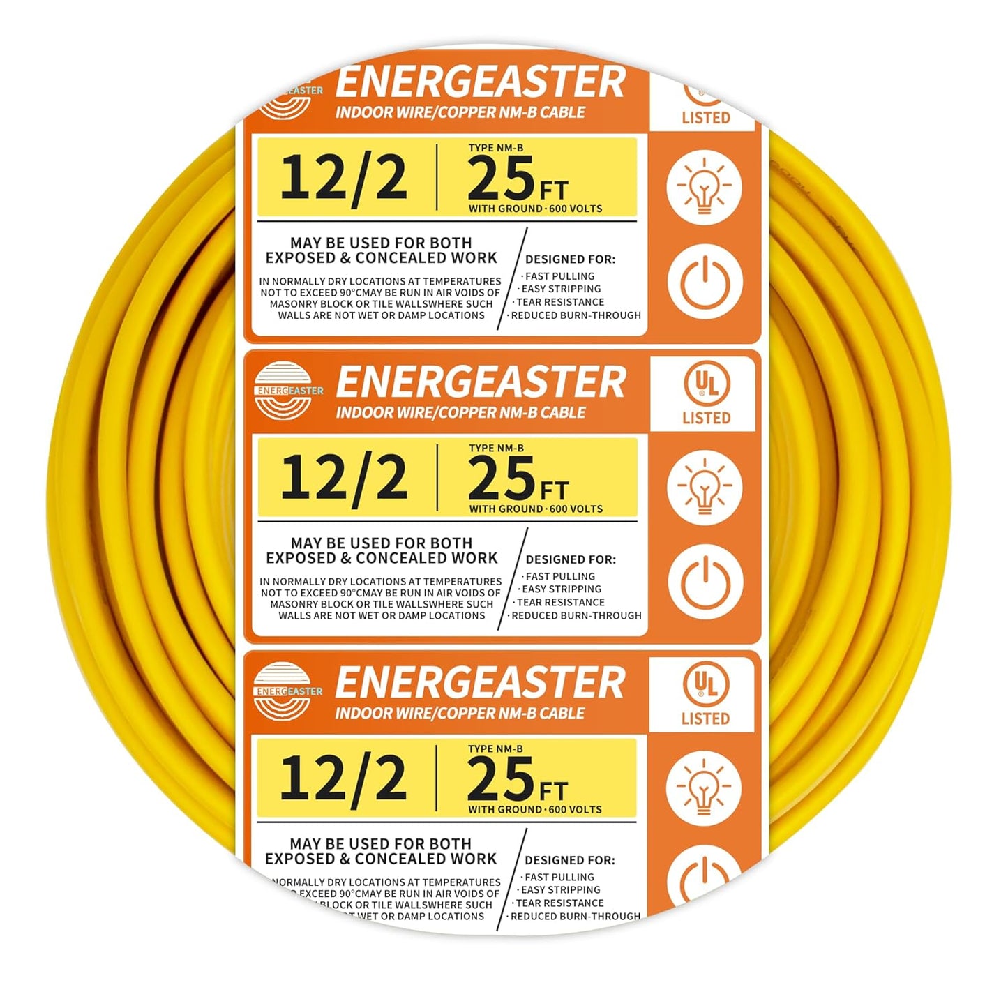 Solid Indoor 12/2 NMB Cable 25ft Coil for Electrical Wiring