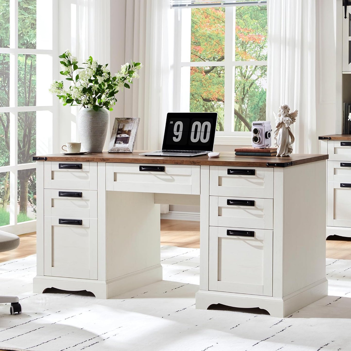Rustic Executive Desk with Charging Station