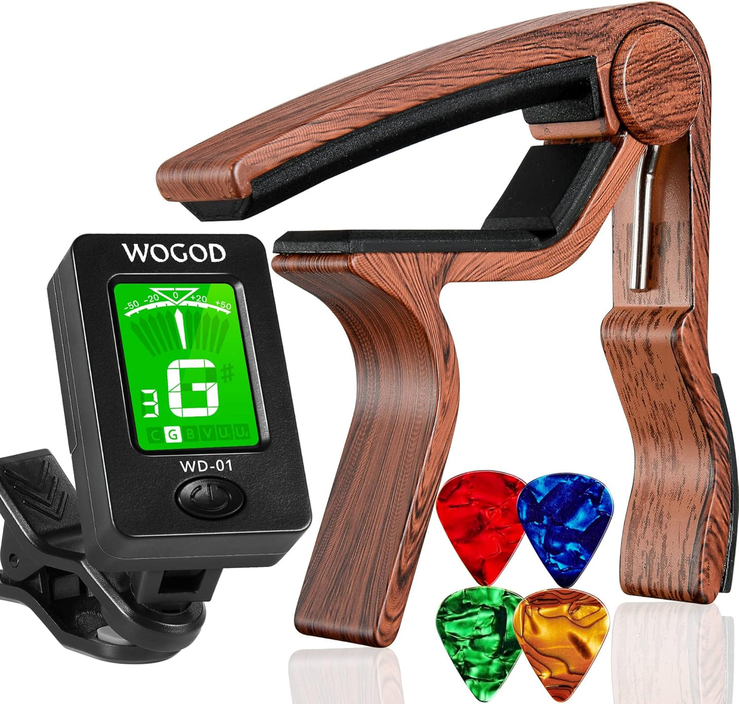WOGOD Clip-On Tuner & Capo Set - Tune & Capo with Ease!