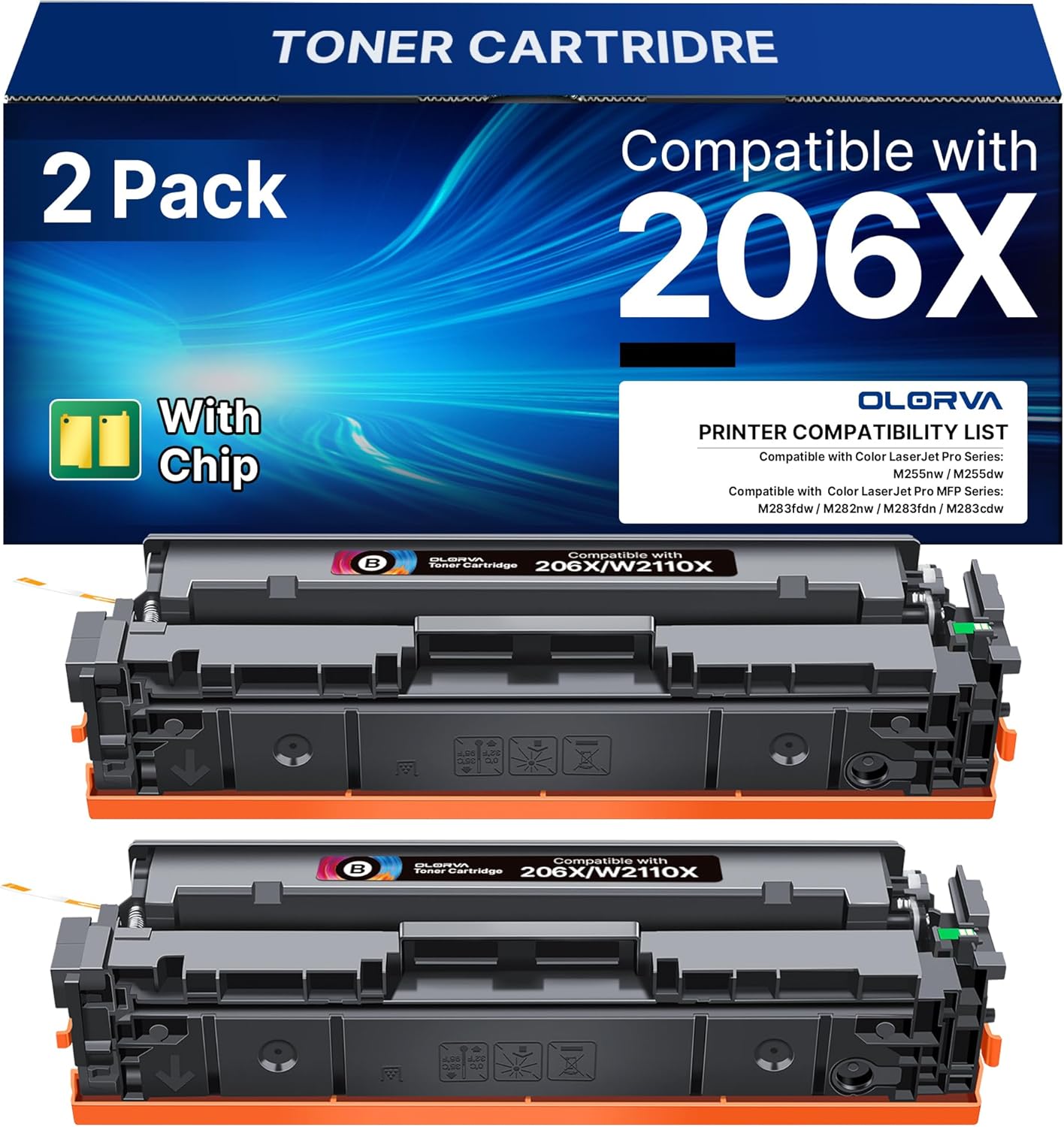 206X Black Toner Cartridge Replacement by OLORVA - 2 Pack