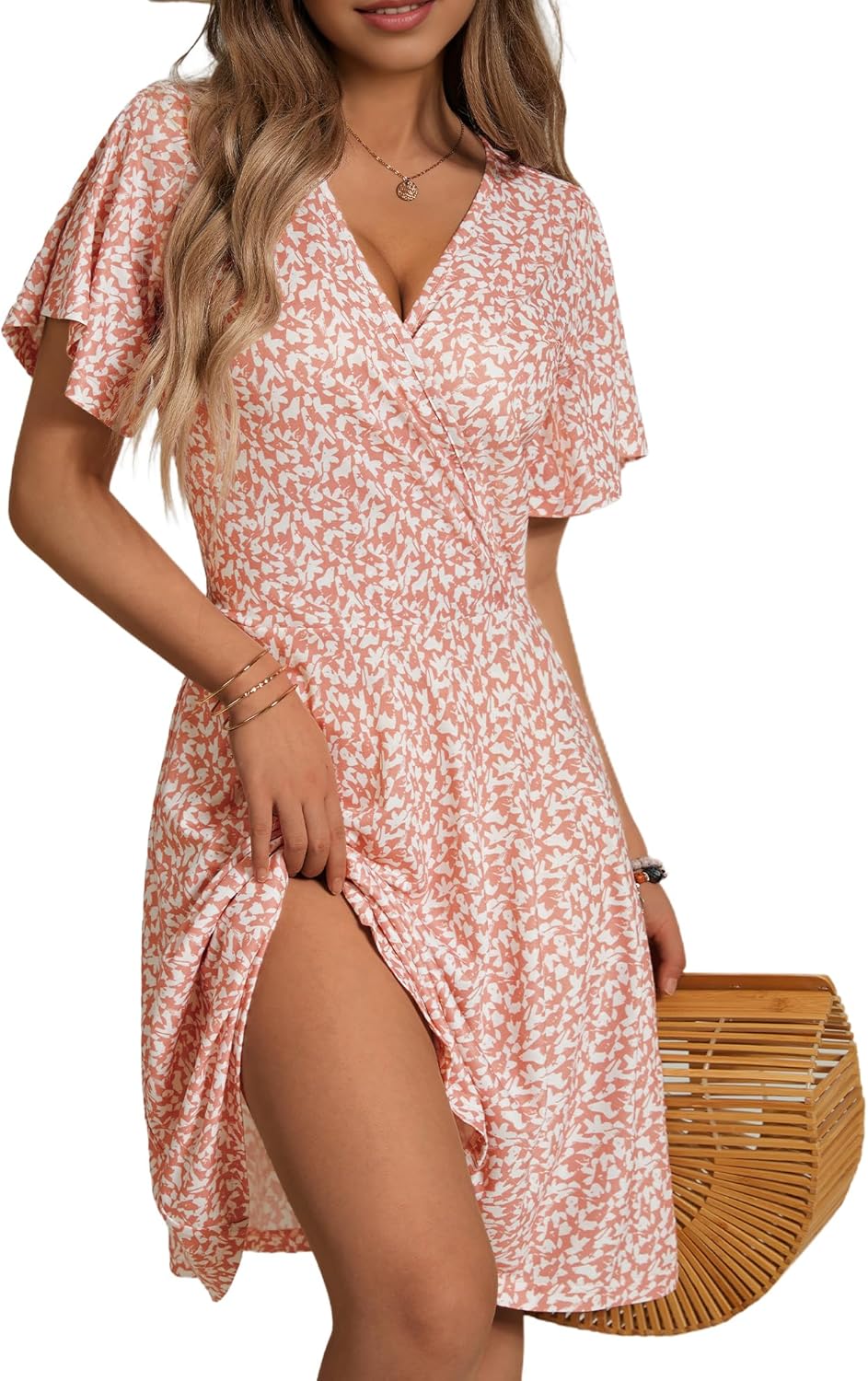 FENSACE Womens Sundress Summer Floral Short Sleeve A-Line Dress